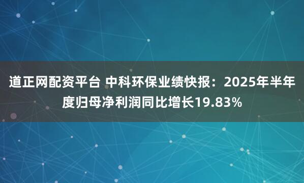 道正网配资平台 中科环保业绩快报：2025年半年度归母净利润同比增长19.83%
